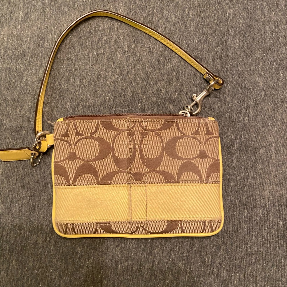 Coach yellow and tan wristlet - Picture 4 of 5